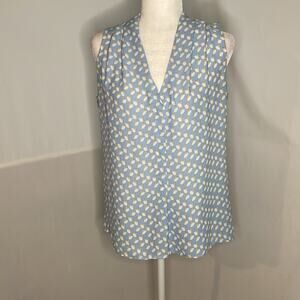Rose and olive blue white and tan printed tank top